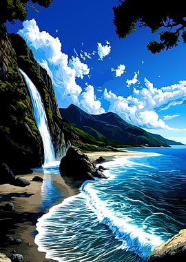 Waterfall on a Coastal Cliff
