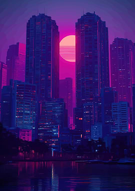 Retro Cityscape at Sunset