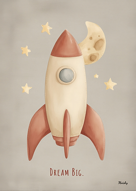 Dream Big Rocket Nursery Space Illustration