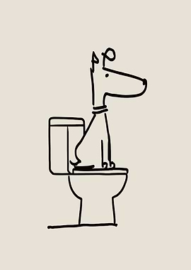 Dog on a Toilet Wall Art