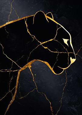 Black Panther Gold Kintsugi Silhouette
