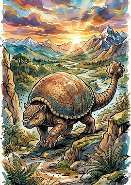 Dinosaur in a Mountain Landscape