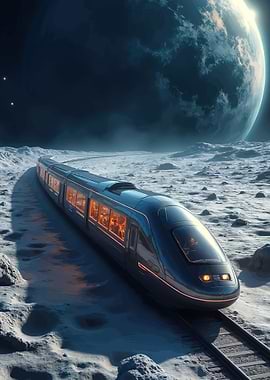 Futuristic Train on the Moon