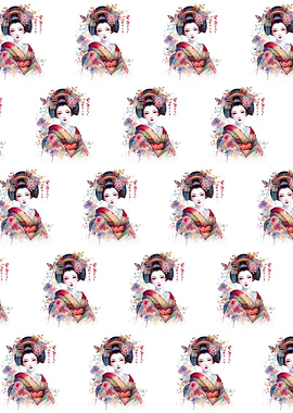 Watercolor Geisha Pattern