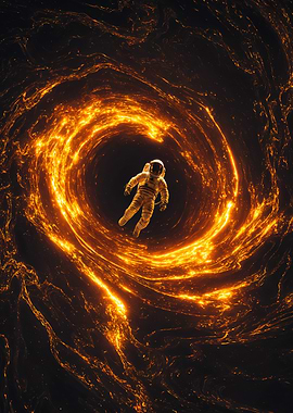 Astronaut In Gold Swirling Black Hole Vortex
