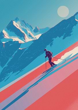 Skier on a colorful mountain slope