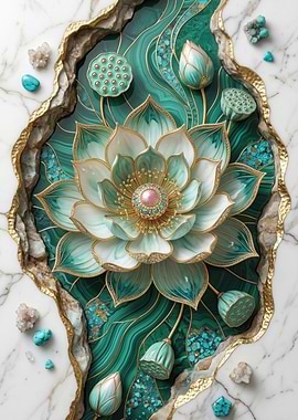 Malachite Lotus with Turquoise and Geodes