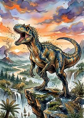 Roaring Dinosaur in a Prehistoric Landscape