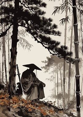 Samurai in a Bamboo Forest Zen