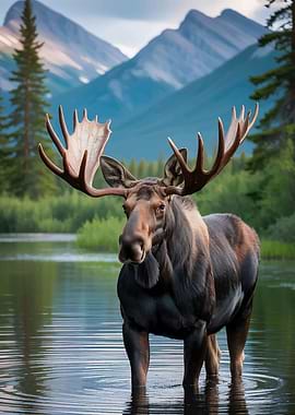 Majestic Moose in Mountain Lake