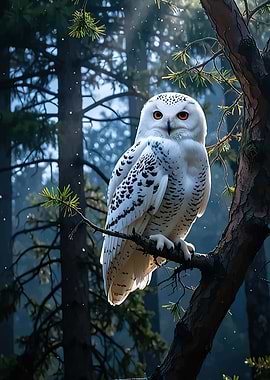 Snowy Owl in a Forest