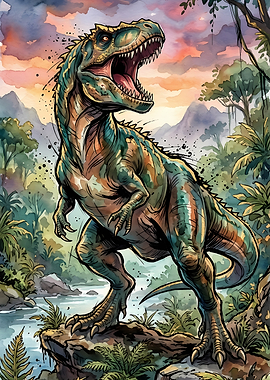 Roaring Tyrannosaurus Rex in Jungle
