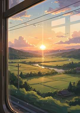 Train Window View at Sunset