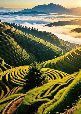 Terraced Rice Fields at Sunrise