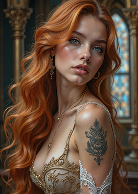 Red-haired woman in ornate dress