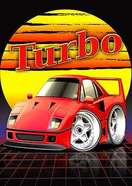 Red Turbo Car with Sunset Background