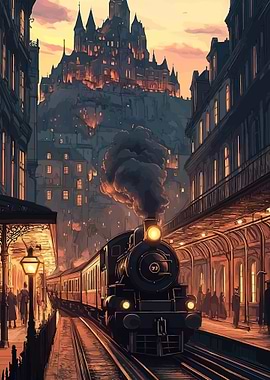 Steampunk Train at Dusk