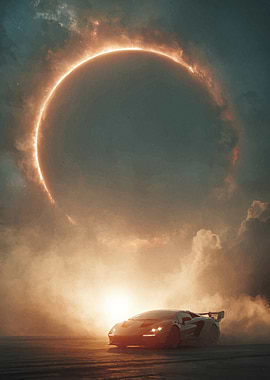 Sports Car Under Solar Eclipse