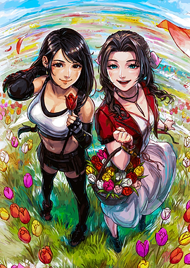 Tifa and Aerith in a Flower Field