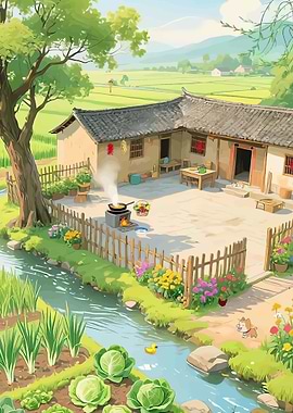 Rural Chinese Courtyard with Garden