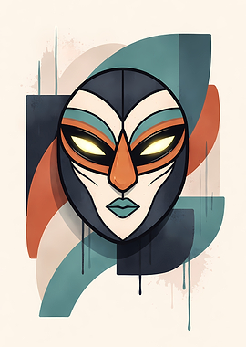 Abstract Tribal Mask with Geometric Shapes