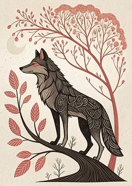 Stylized Wolf on a Branch