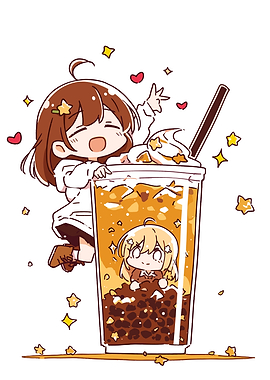 Cute Anime Girls with Bubble Tea