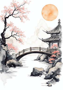 Japanese Garden with Cherry Blossoms