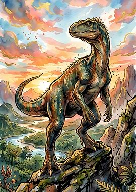 Dinosaur in a prehistoric landscape