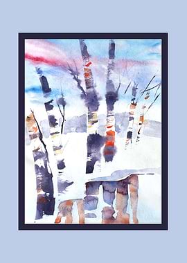 Winter Birch Forest Watercolor