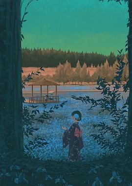 Girl in Yukata in a Field of Flowers