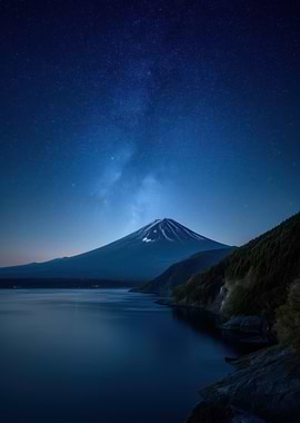 Mount Fuji under Starry Night Sky