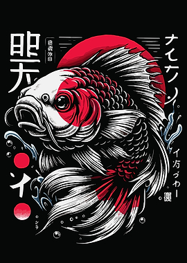 Japanese Koi Fish with Sun