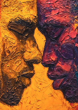 Vibrant Impasto Abstract Gay Couple Connection