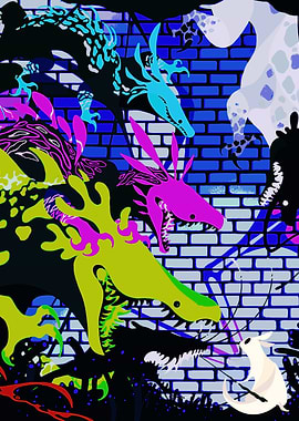 Neon Dragons and White Creature