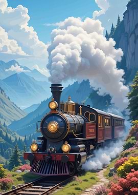 Steam Train in Mountain Landscape