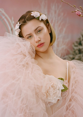 lili reinhart with Flower Crown and Pink Tulle