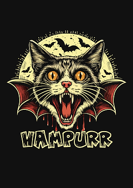 Vampire Cat with Bats and Moon