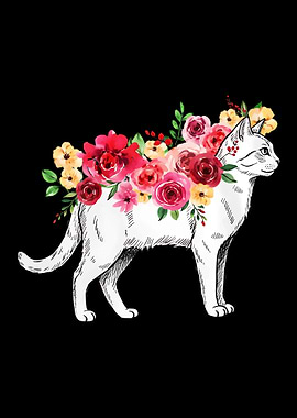 White Cat with Floral Embellishments