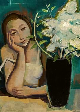 Woman with Flowers Painting By Karl Hofer