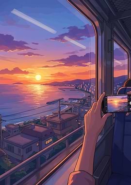 Train ride at sunset