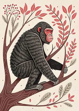 Chimpanzee Sitting on a Tree Branch