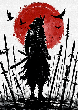 Samurai Warrior Amidst Swords