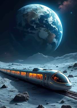 Train on the Moon with Earth View