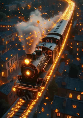 Magical Train in a City at Night