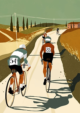 Cyclists racing on a Tuscan road