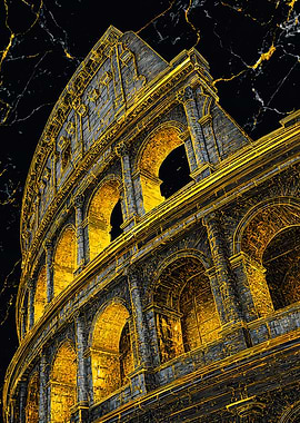 Roman Colosseum Gold Marble Art