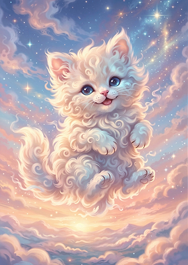Fluffy Kitten in a Dreamy Sky