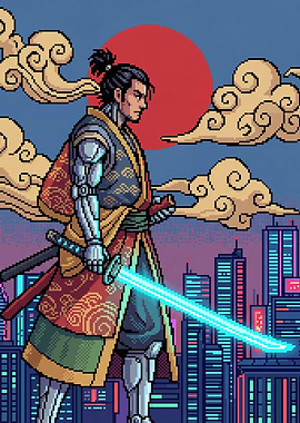 Cyberpunk Samurai with Neon Sword