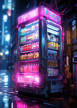 Cyberpunk Vending Machine at Night